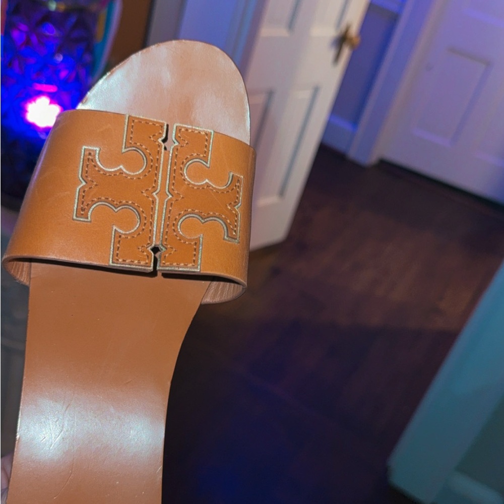 Tory Burch Brown Leather Slide Sandals